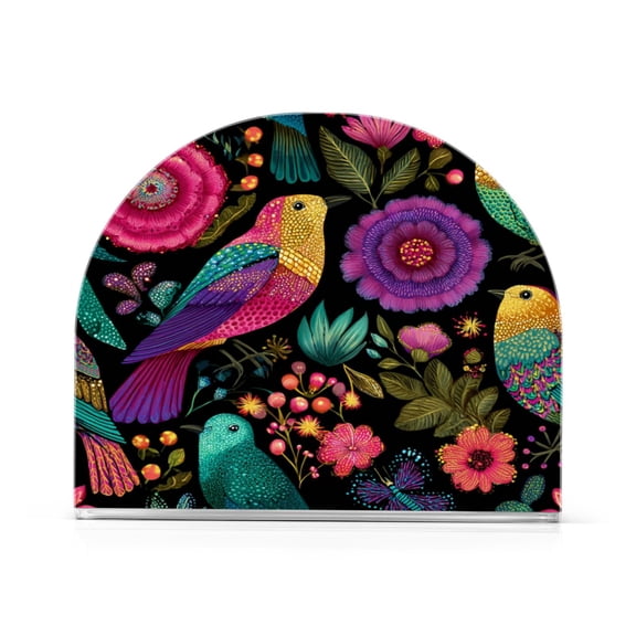Napkin Holder for Table Kitchen Paper Tissue Organization Standing Paper Napkin Storage Colorful Birds and Flowers