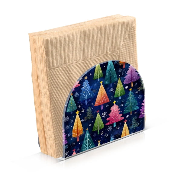 Napkin Holder for Table Kitchen Paper Tissue Organization Standing Paper Napkin Storage Colorful Christmas Trees Pattern
