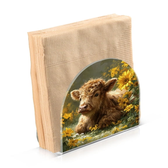 Napkin Holder for Table Kitchen Paper Tissue Organization Standing Paper Napkin Storage Cow Lying in Sunflowers