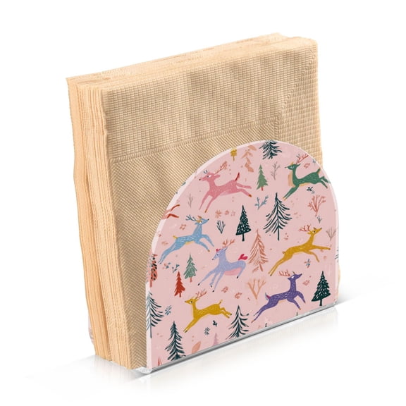 Napkin Holder for Table Kitchen Paper Tissue Organization Standing Paper Napkin Storage Cute Deer and Christmas Trees
