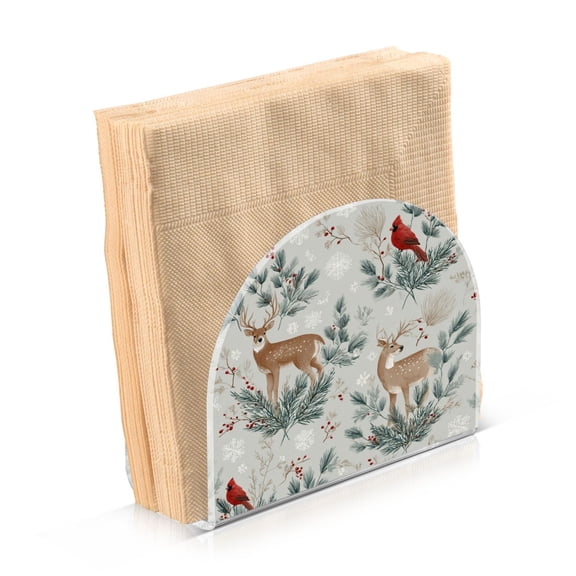 Napkin Holder for Table Kitchen Paper Tissue Organization Standing Paper Napkin Storage Deer and Cardinals Pattern