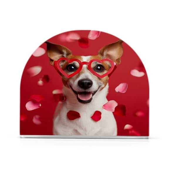 Napkin Holder for Table Kitchen Paper Tissue Organization Standing Paper Napkin Storage Dog with Heart-shaped Glasses