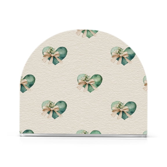 Napkin Holder for Table Kitchen Paper Tissue Organization Standing Paper Napkin Storage Emerald Green Hearts Pattern