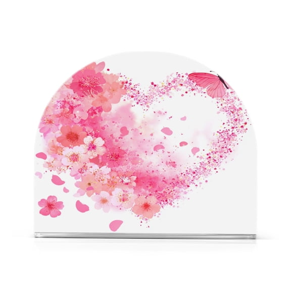 Napkin Holder for Table Kitchen Paper Tissue Organization Standing Paper Napkin Storage Floral Heart with Pink Glitter