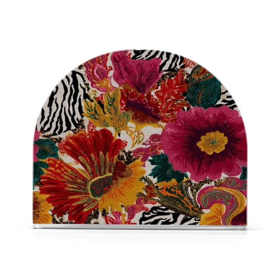 Napkin Holder for Table Kitchen Paper Tissue Organization Standing Paper Napkin Storage Flowers and Zebra Print