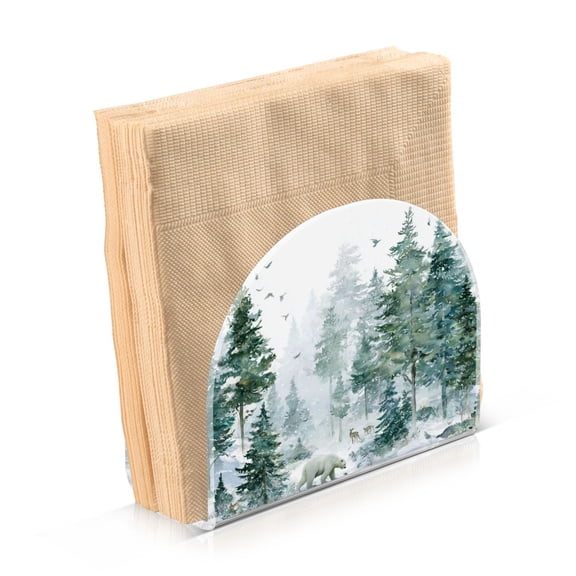 Napkin Holder for Table Kitchen Paper Tissue Organization Standing Paper Napkin Storage Green Snowy Forest Scene