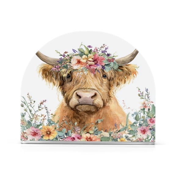 Napkin Holder for Table Kitchen Paper Tissue Organization Standing Paper Napkin Storage Highland Cow with Flowers
