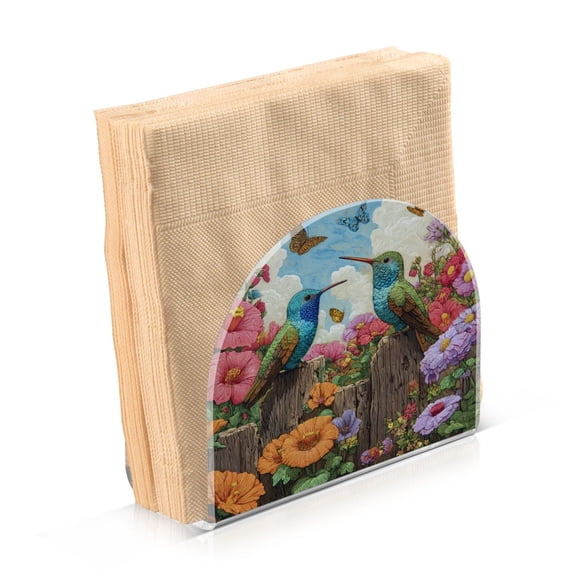Napkin Holder for Table Kitchen Paper Tissue Organization Standing Paper Napkin Storage Hummingbirds and Flowers