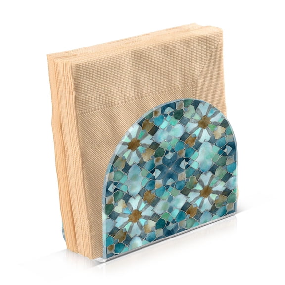 Napkin Holder for Table Kitchen Paper Tissue Organization Standing Paper Napkin Storage Intricate Blue Block Pattern