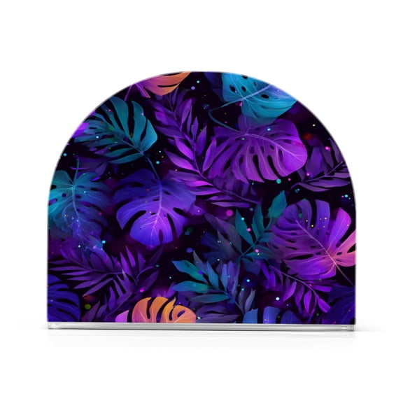 Napkin Holder for Table Kitchen Paper Tissue Organization Standing Paper Napkin Storage Neon Palm Leaves Pattern
