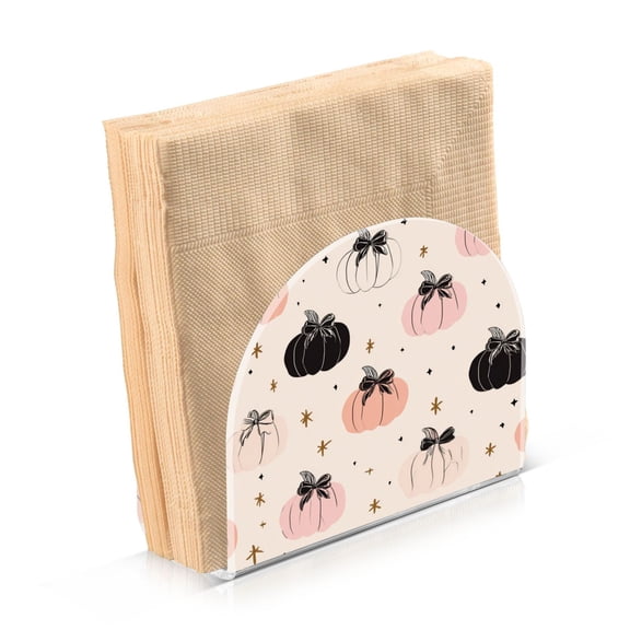 Napkin Holder for Table Kitchen Paper Tissue Organization Standing Paper Napkin Storage Peach Pumpkins with Black Bows