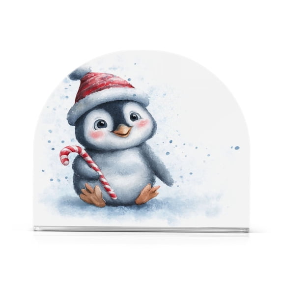Napkin Holder for Table Kitchen Paper Tissue Organization Standing Paper Napkin Storage Penguin Holding Candy Cane