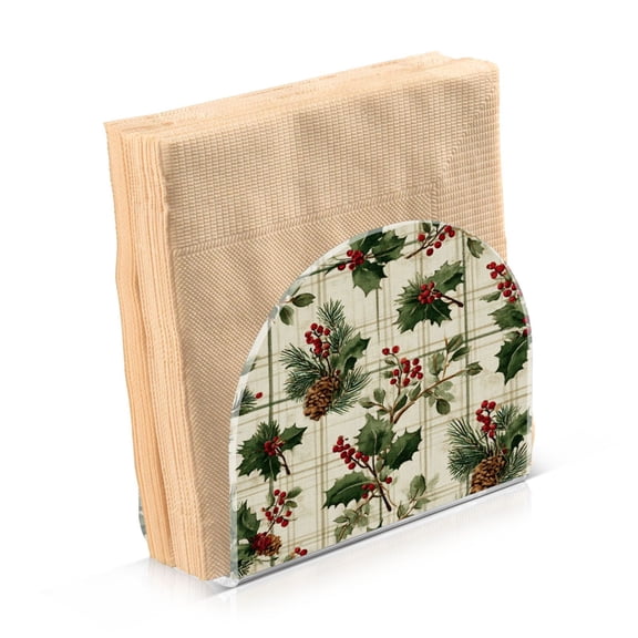 Napkin Holder for Table Kitchen Paper Tissue Organization Standing Paper Napkin Storage Pine Boughs and Holly Pattern