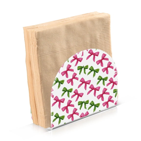 Napkin Holder for Table Kitchen Paper Tissue Organization Standing Paper Napkin Storage Pink Bows and Green Ribbons