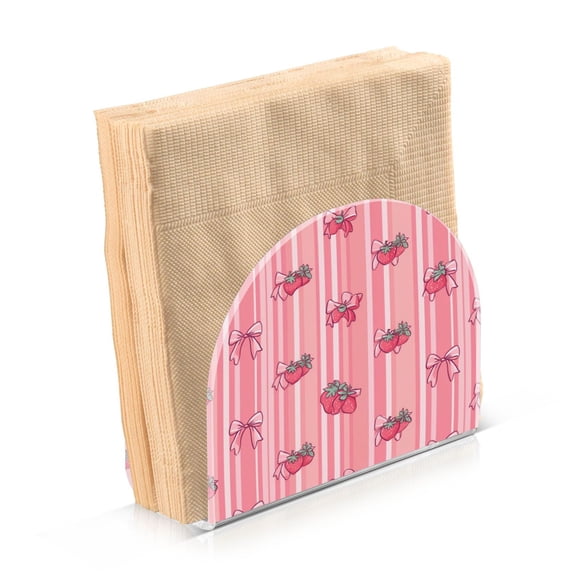 Napkin Holder for Table Kitchen Paper Tissue Organization Standing Paper Napkin Storage Pink Bows and Strawberries