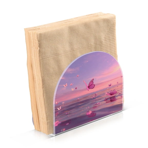 Napkin Holder for Table Kitchen Paper Tissue Organization Standing Paper Napkin Storage Pink Butterflies Flying