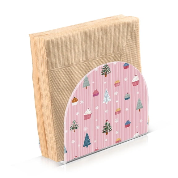 Napkin Holder for Table Kitchen Paper Tissue Organization Standing Paper Napkin Storage Pink Christmas Pattern