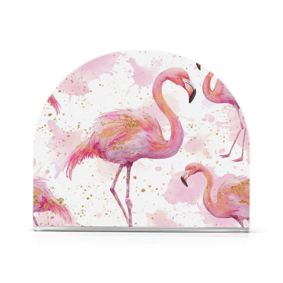 Napkin Holder for Table Kitchen Paper Tissue Organization Standing Paper Napkin Storage Pink Flamingos with Golden Dot