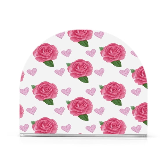 Napkin Holder for Table Kitchen Paper Tissue Organization Standing Paper Napkin Storage Pink Roses and Red Hearts