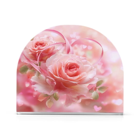 Napkin Holder for Table Kitchen Paper Tissue Organization Standing Paper Napkin Storage Pink Roses and Ribbons