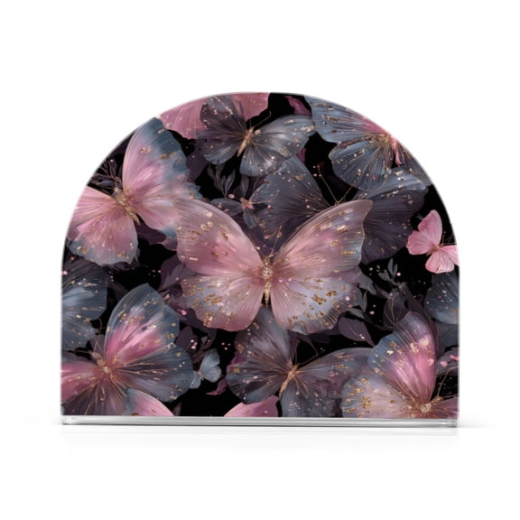 Napkin Holder for Table Kitchen Paper Tissue Organization Standing Paper Napkin Storage Pink with Gold Butterfly
