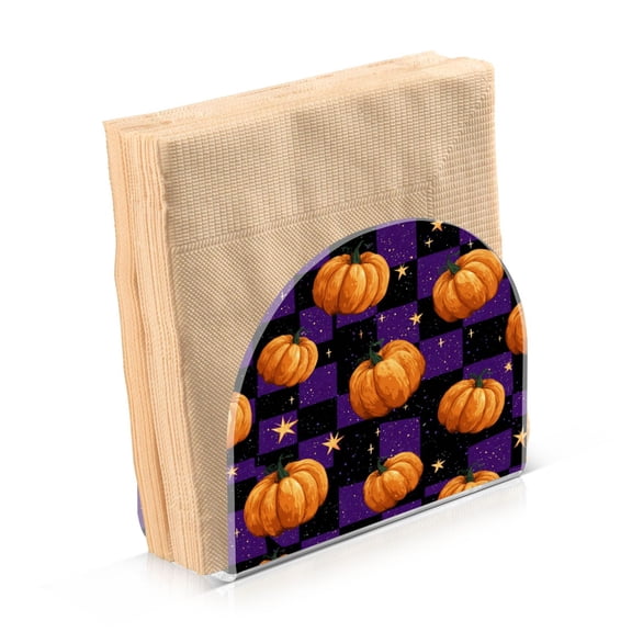 Napkin Holder for Table Kitchen Paper Tissue Organization Standing Paper Napkin Storage Purple Plaid and Pumpkins