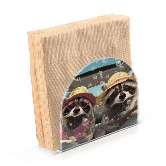 Napkin Holder for Table Kitchen Paper Tissue Organization Standing Paper Napkin Storage Raccoons Wearing Sun Hats