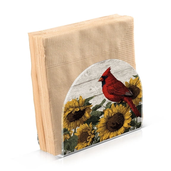 Napkin Holder for Table Kitchen Paper Tissue Organization Standing Paper Napkin Storage Red Bird Sitting on Sunflower