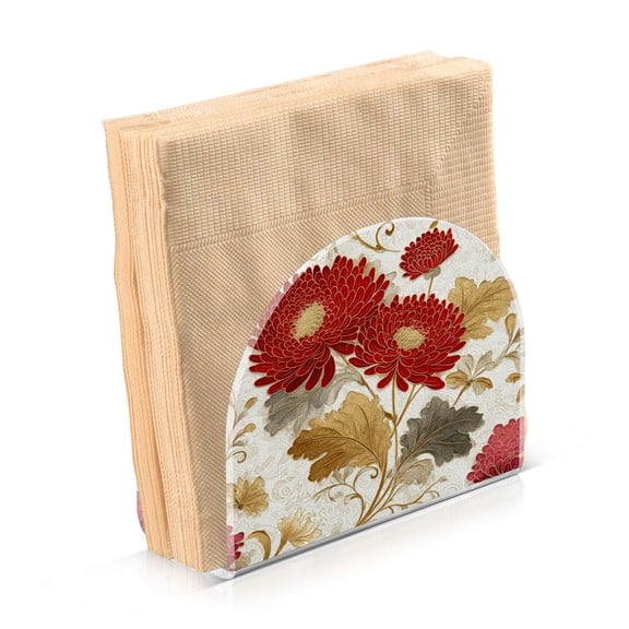 Napkin Holder for Table Kitchen Paper Tissue Organization Standing Paper Napkin Storage Red Chrysanthemum Pattern