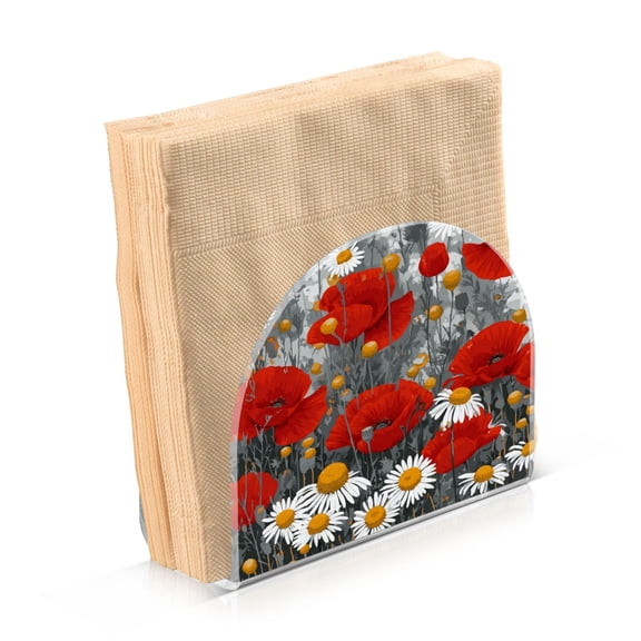 Napkin Holder for Table Kitchen Paper Tissue Organization Standing Paper Napkin Storage Red Flowers and Daisies
