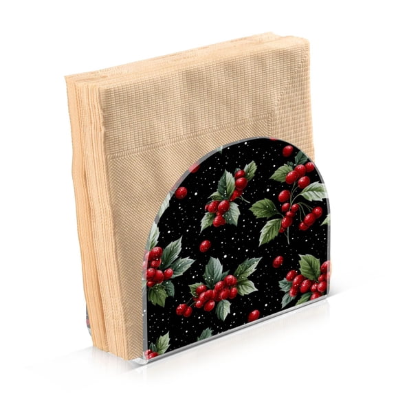 Napkin Holder for Table Kitchen Paper Tissue Organization Standing Paper Napkin Storage Red Holly Berries Pattern