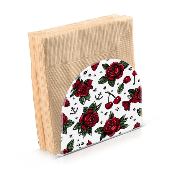 Napkin Holder for Table Kitchen Paper Tissue Organization Standing Paper Napkin Storage Red Roses and Cherries