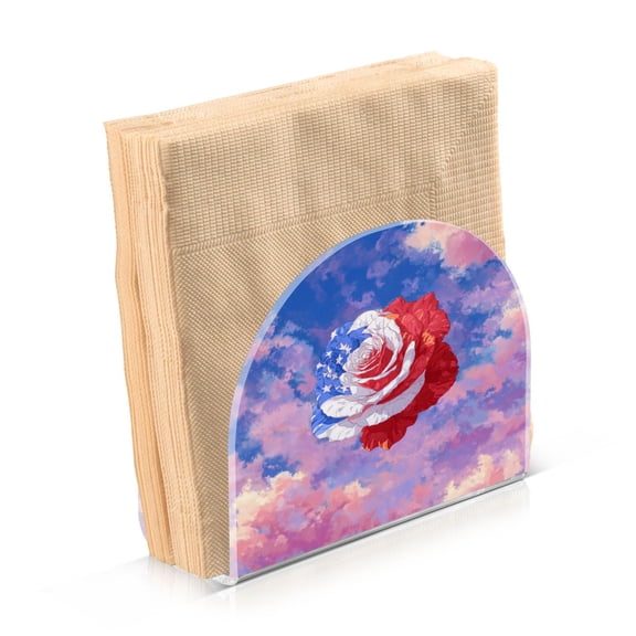Napkin Holder for Table Kitchen Paper Tissue Organization Standing Paper Napkin Storage Rose with Flag Pattern