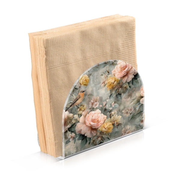 Napkin Holder for Table Kitchen Paper Tissue Organization Standing Paper Napkin Storage Scattered Birds and Flowers
