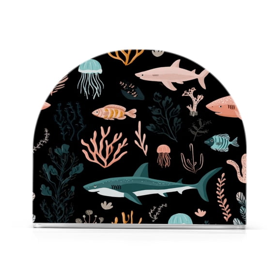 Napkin Holder for Table Kitchen Paper Tissue Organization Standing Paper Napkin Storage Sharks and Seagrass Pattern