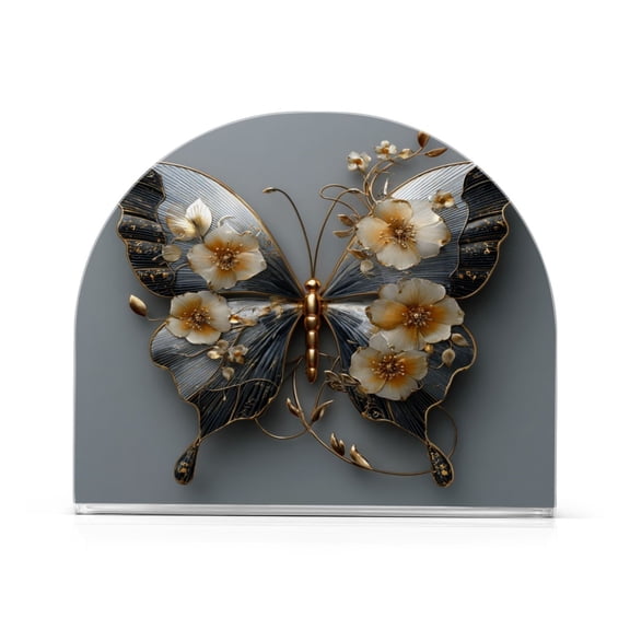 Napkin Holder for Table Kitchen Paper Tissue Organization Standing Paper Napkin Storage Silver and Black Butterfly