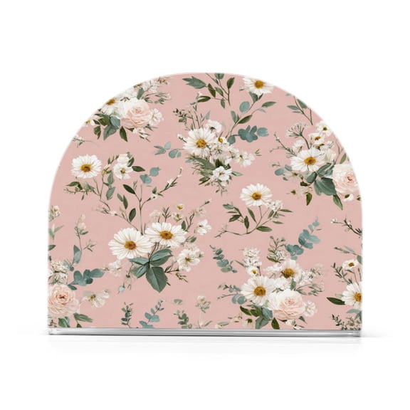 Napkin Holder for Table Kitchen Paper Tissue Organization Standing Paper Napkin Storage Small White and Pink Flowers