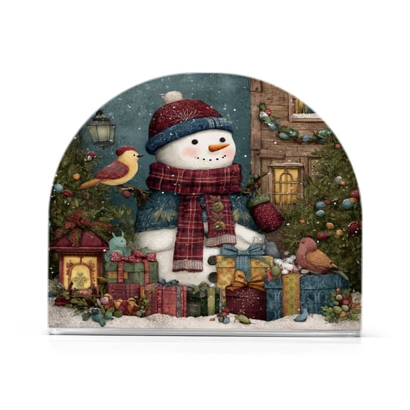 Napkin Holder for Table Kitchen Paper Tissue Organization Standing Paper Napkin Storage Snowman and Gift Box