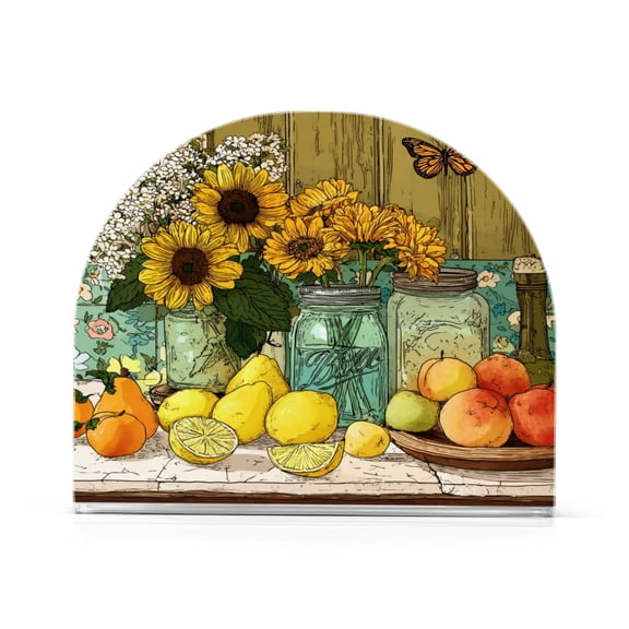 Napkin Holder for Table Kitchen Paper Tissue Organization Standing Paper Napkin Storage Vase and Fruit Pattern