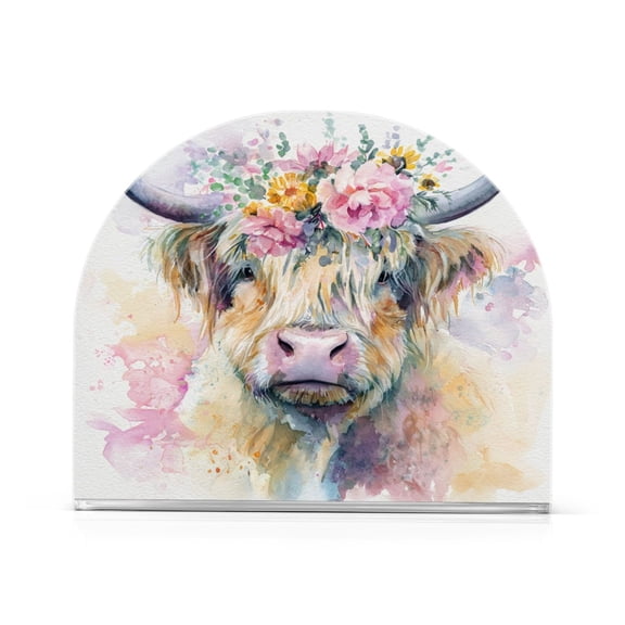 Napkin Holder for Table Kitchen Paper Tissue Organization Standing Paper Napkin Storage Watercolor Highland Cow