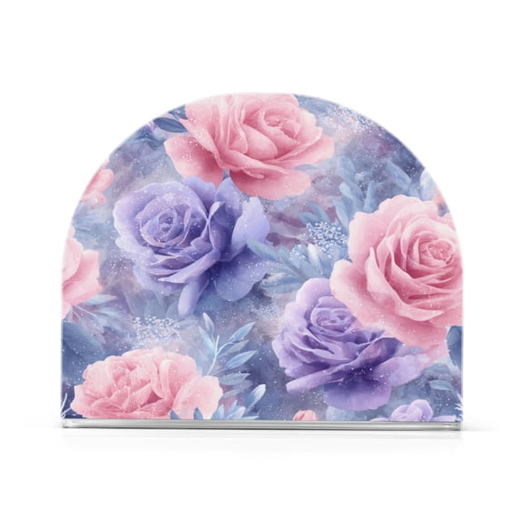 Napkin Holder for Table Kitchen Paper Tissue Organization Standing Paper Napkin Storage Watercolor Pink and Purple Roses