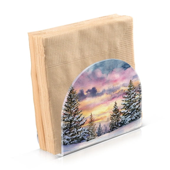 Napkin Holder for Table Kitchen Paper Tissue Organization Standing Paper Napkin Storage Watercolor Winter Landscape