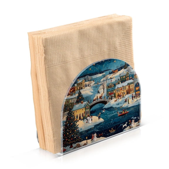Napkin Holder for Table Kitchen Paper Tissue Organization Standing Paper Napkin Storage Whimsical Christmas Scene