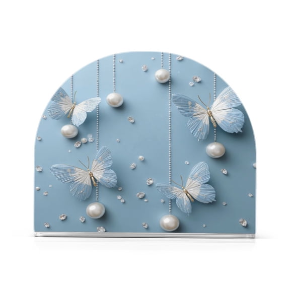 Napkin Holder for Table Kitchen Paper Tissue Organization Standing Paper Napkin Storage White Butterflies Pattern