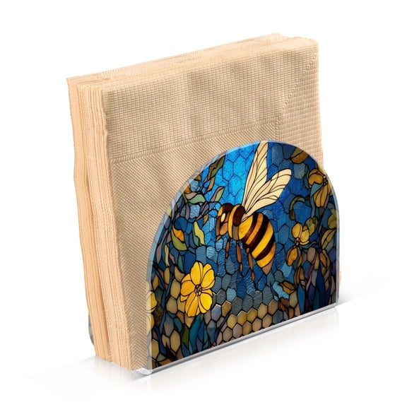 Napkin Holder for Table Kitchen Paper Tissue Organization Standing Paper Napkin Storage Yellow Flowers and Bee