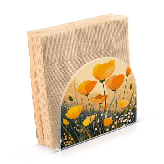 Napkin Holder for Table Kitchen Paper Tissue Organization Standing Paper Napkin Storage Yellow Flowers on The Grass