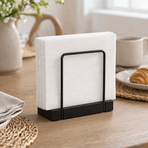 GLAMLUXE Napkin Holder for Table, Metal Napkin Holder with Weighted Base, Fits Luncheon Napkins, Kitchen & Dining Table Decor, Black