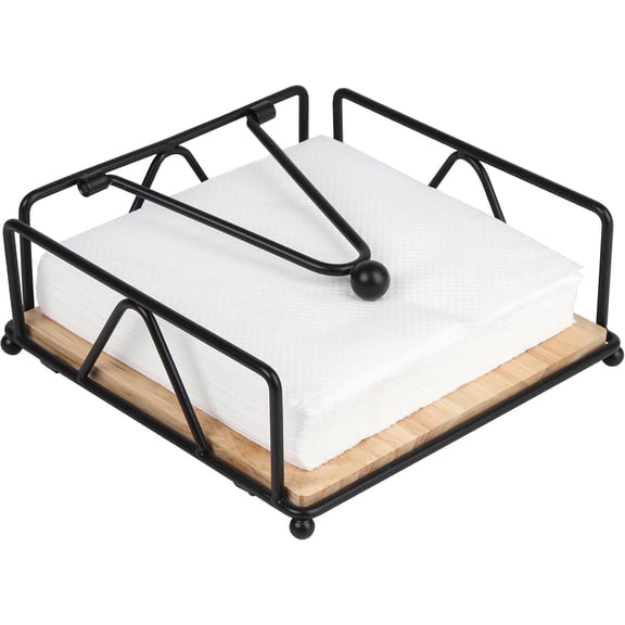 Napkin Holder for Table, Metal and Wood Napkin Holder, Weighted for Paper Napkins, for Kitchen Counter, Dining Table (Black)