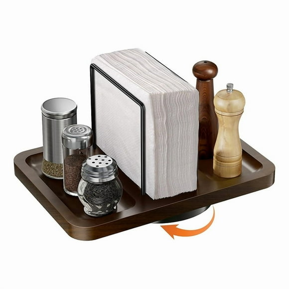 Napkin Holder for Table, Rotating Metal Dispenser with Salt and Pepper Shakers Caddys Standing Paper Towel