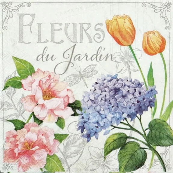 Napkin/Luncheon - "Fleurs de Jardin"- Colorfulr Flowers 20 3-ply Napkins